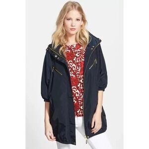 Michael Michael Kors Blue Gold Zip Hooded Jacket Sz XL 1/2 Sleeve Lightweight